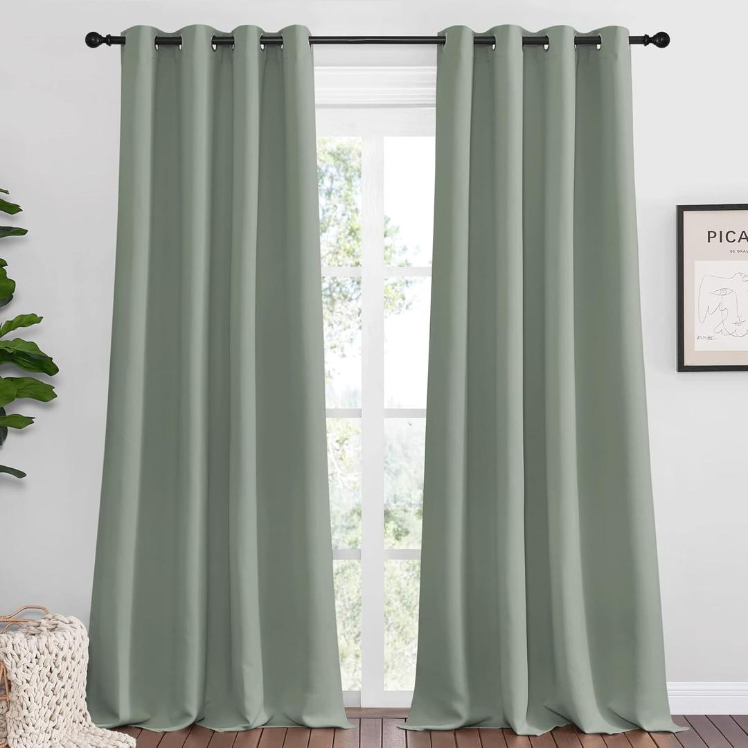 NICETOWN Greyish Green Blackout Curtains 102" Long for Office, 55" Wide, 2 Pieces, Dining Room, Guest Room, Sound Reducing Heat and Cold Block Curtain Panels for Modern Room Decorative