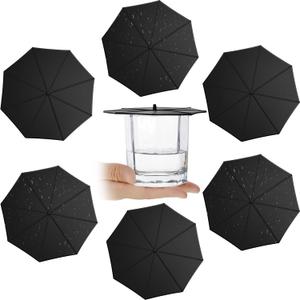 Patelai 6 Pcs Silicone Cup Covers 4.13 Inch Umbrella Coffee Cup Lid Reusable Tea Drink Covers Glass Airtight Seal Heat Resistant Lids Silicone Lids for Cups, Mug, Wine Glass(Black)