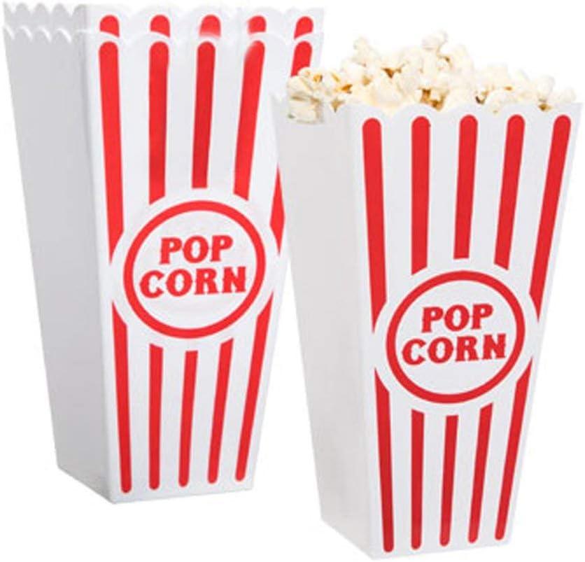 NOVELTY PLACE Plastic Red & White Striped Classic Popcorn Containers for Movie Night - 7.8" Tall x 3.8" Square (8 Pack)