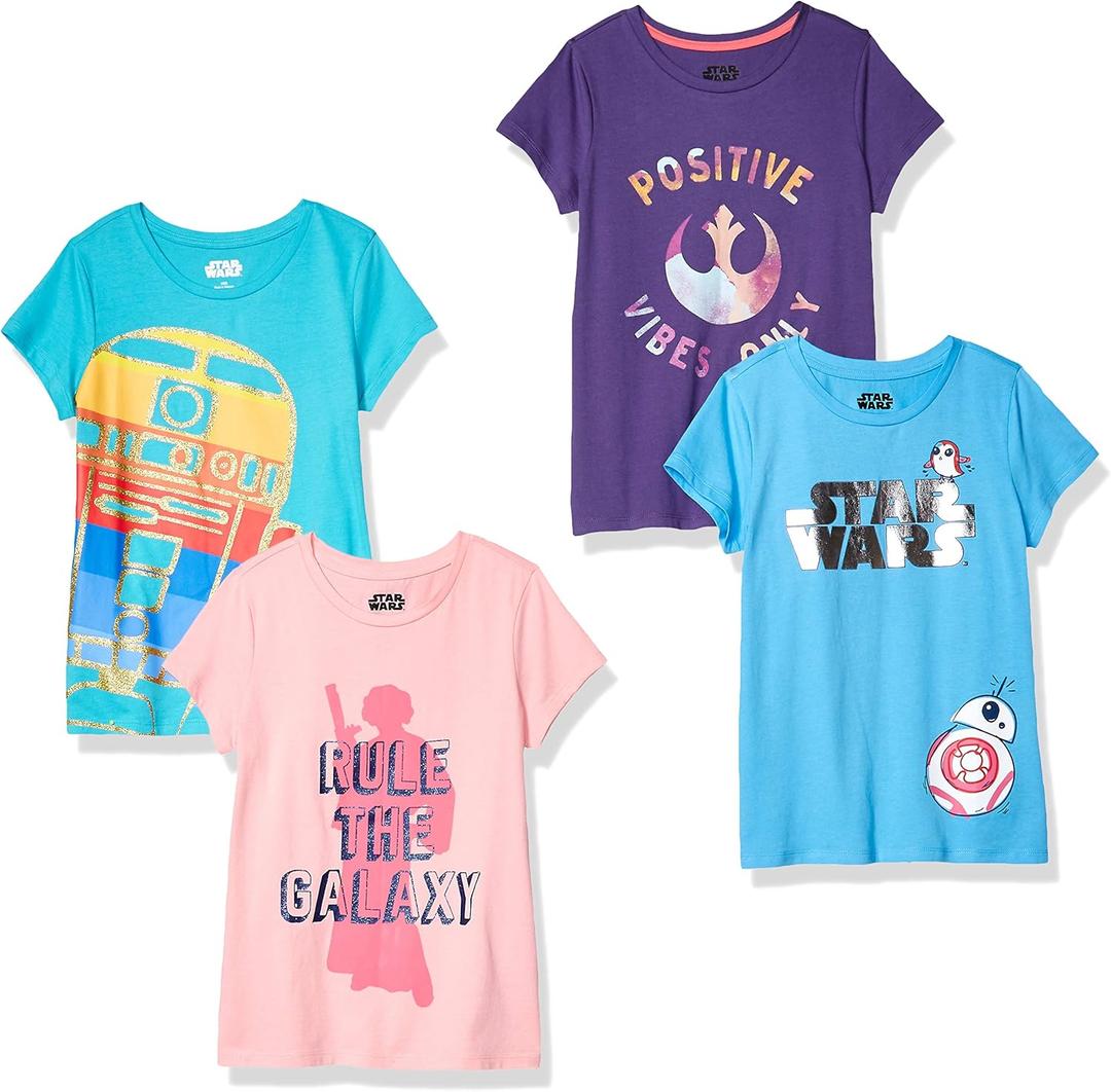 Amazon Essentials Disney | Marvel | Star Wars | Frozen | Princess Girls and Toddlers' Short-Sleeve T-Shirts, Multipacks (XL)