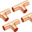 PATIKIL 1/4 Inch ID Tee Copper Fitting, 4 Pack 3 Way Welding Joint Pressure Pipe Fitting with Sweat Connection for HVAC, Air Conditioner, Plumbing