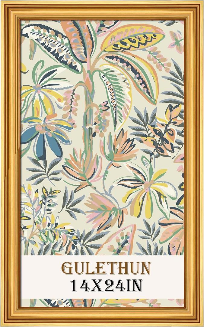GULETHUN 14x24 Frame, Transitional Modern Design Picture Frames, 14 by 24 Rustic Poster Frame for Home Decor, Gold Vintage Photo Frame, Horizontal or Vertical Display, Choose Size & Color, 14x24in