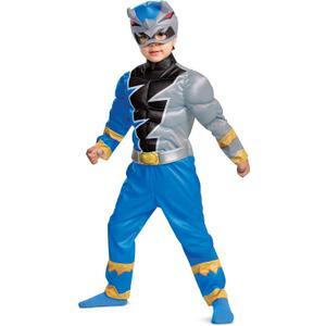 Blue Power Ranger Costume for Toddlers, Official Power Rangers Dino Fury Outfit with Mask (Large (4-6))