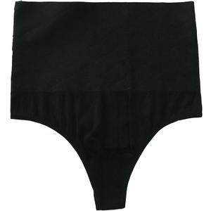 Soft Stretchy Briefs Women's Seamless Thong Ultra-thin High Waist Tummy Control Shapewear Solid Color Body Shaper, Size Medium, Black