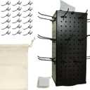 Rotating Pegboard Display Stand with 24 Hooks, Removable Top, Signboard, Canvas Carry Bag & Pricing Cards  Portable 4-Sided Metal Spinner for Jewelry & Craft Shows  All-in-One Vendor Display Kit