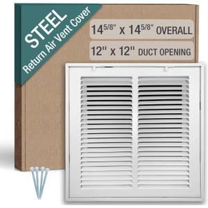 12 x 12 Inch (Duct Opening) Return Air Filter Grille for 1 Inch Filters, HVAC Vent Cover for Wall & Ceiling, Powder-Coated Steel with Removable Door