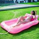 Inflatable Tanning Pool Lounger Float with Sprinkler, Pool Float Adult with Pillow & Cup Holder, Sunbathing Blow Up Tanning Bed, Suntan Tub Raft Floatie for Backyard Summer Water Party Extra-Large