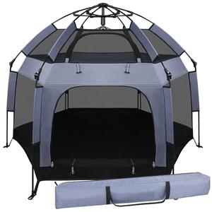 Baby Play Yard Outdoor Baby Playpen with Canopy Beach Tent for Kids and Toddlers Portable Lightweight Pop Up Pack and Play Playards with Travel Bag,61"*61"*49.2" Grey
