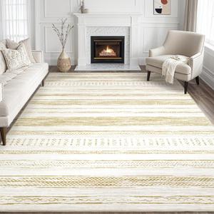 Tortania Area Rug Living Room Rugs - 8x10 Washable Large Soft Neutral Boho Moroccan Bohemian Farmhouse Rug Indoor Floor Carpet for Bedroom Under Dining Table Home Office Decor - Golden