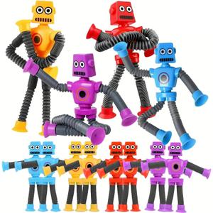 4Pcs Robot Pop Tubes Sensory Toys  Telescopic Suction Cup Fidget Toys for Kids, Party Favors Christmas Stocking Stuffers Travel Toys ,Holiday Gifts Goodie Bag Fillers