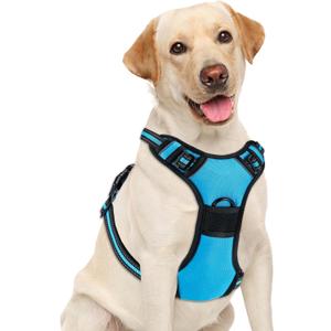No Pull Dog Harness, Adjustable Reflective Front Clip Pet Vest with Easy Control Handle for Medium Large Dogs (Blue,L)