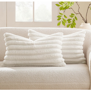 Bedelite Faux Fur Plush Decorative Throw Pillow Covers Set of 2 Luxury Soft Fluffy Striped Cute Pillowcases Cushion for Spring Sofa Couch Bed Living Room White 20×24 Inch