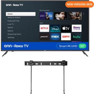 ONN 50-Inch Class 4k HDR10+ Smart TV + Free Wall Mount with Wi-Fi Connectivity and Mobile App | Flat Screen TV | Compatible with Home Kit | Alexa and Google Assistant 