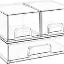 Vtopmart Stackable Storage Drawers Set of 3,Clear Plastic Organizer Bins for Makeup, Cosmetics, Beauty Supplies,Ideal for Vanity, Bathroom,Cabinet,Pantry Organization