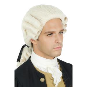 Washington Colonial Wig - 18th Century Historical Men's Wigs for Halloween Beige Judge Powder Wig