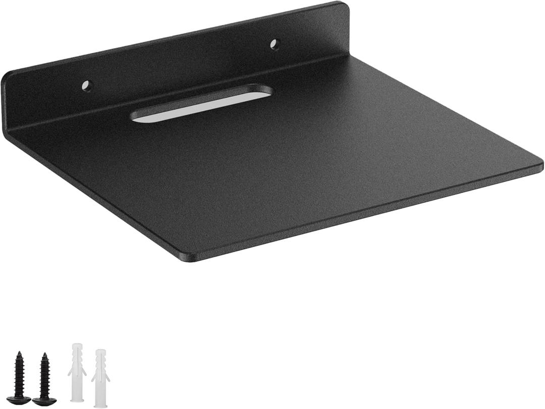Small Floating Shelf 3mm Thick, 6.5 inch, Metal Wall Shelf, Metal Floating Shelves for Echo, Cameras, Small Speaker (Black 1 Pcs)