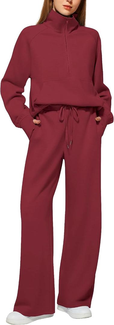 Casly Lamiit Women's 2 Piece Outfits Lounge Set 2025 Oversized Half Zip Sweatshirt Wide Leg Sweatpant Set Sweatsuit Tracksuit, S