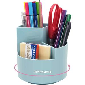Siveit Desk Pencil Pen Holder, Desk Organizers 3 Slots 360-Degree Rotating Pen Holder for Desktop Storage Stationery Supplies Organizer, Home, Office, School, Kids, Blue