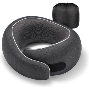 Travel Pillow, 100% Pure Memory Foam Neck Pillow for Airplanes, Comfortable Breathable Cover, Travel Essentials for Plane, Car, Train and Home, Black (Medium)