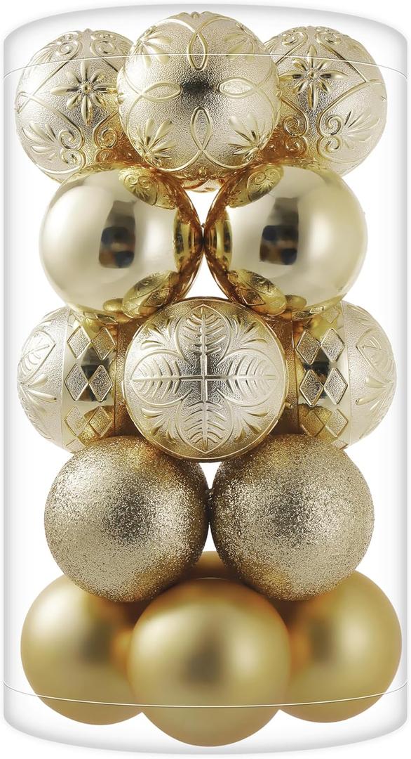 20ct Gold Christmas Ball Ornaments Shatterproof Plastic Christmas Tree Decorations for Xmas Party Home Office Holiday Decor -Large Size (3.15", 80mm)