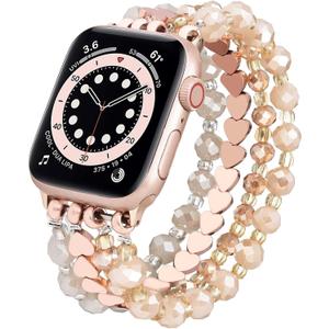 VISOOM Beaded Bracelet Compatible for Apple Watch Band 40mm/38mm/41mm/42mm Series 11 10 7 SE Series 6/5/4 Women Fashion Cute Handmade Elastic Stretchy Watch Strap for iWatch Bands Series 3/2/1