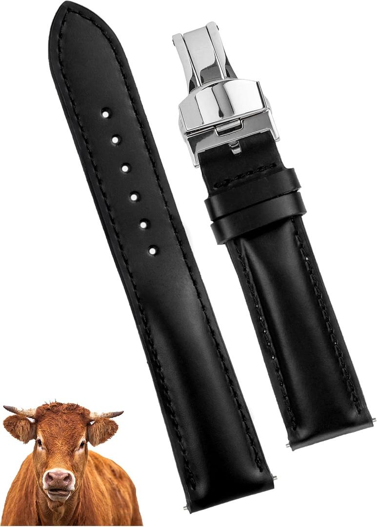 Deployment Clasp Vintage Leather Watch Band Quick Release Leather Strap For Men Women Handmade Extra Soft Watch Wrist Band Elegant Replacement Stainless Steel Strap Butterfly Buckle
