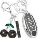 Sparkly Key Fob Cover with Cherry Keychain, Bling TPU Smart Key Case for Women, Compatible with Nissan Altima Murano Juke Sentra Rogue Pathfinder Titan Maxima Kicks (4-Button, Black)