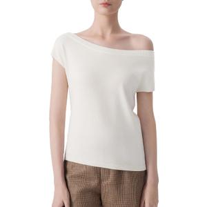 SUUKSESS Women Silk Cashmere Blend Off The Shoulder Tops Summer Lightweight Knit Trendy Sweaters Loose Fit Shirts (Small, 02 Snow White)