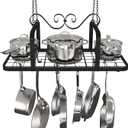 33" Black Pot Rack Hanging, Heavy Duty Metal Ceiling Pot Rack with 15 Hooks, Pot and Pan Hanging Rack Organizer for Kitchen Cookware Utensils