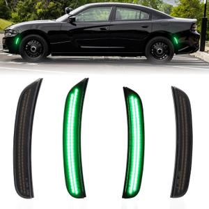 Green LED Side Marker Light for Dodge Charger 2015-2025 Front Rear Bumper Lights Bumper Marker Lamp Kit 4PCS Smoked Lens