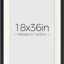 VHH 18x36 Picture Metal Frame with 14x32 Mat,Tempered Glass,Wide Edge, 18x36-1pc-Tempered Glass