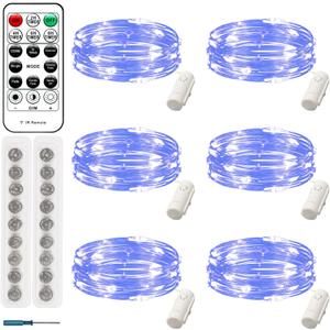 6 Pack Fairy Lights Battery Operated with Remote, 8 Modes & 4 Timers, 7ft 20 LED Mini String Twinkle Lights, Blue Waterproof Firefly Lights for Mason Jars Wedding Party Table Decor(Blue)