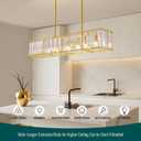 Siljoy Gold Crystal Chandelier for Dining Room, 7-Light Modern Rectangular K9 Crystal Raindrop Chandelier Pendant Ceiling Light Fixture for Living Room Kitchen Island, L47'' x W8.6'' x H8.6''