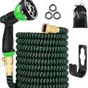 75 ft Expandable Garden Hose - Kink Free Flexible Water Hose with Thumb-Controlled 10-Function Nozzle, 3/4 Solid Brass Connectors, Retractable Latex Core - Lightweight Expanding Hose