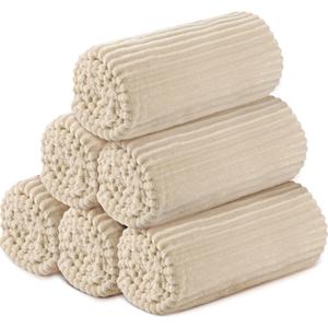 Buryeah 6 Pcs Flannel Throw Blanket Bulk 50 x 60 in Sleepover Blanket Outdoor Wedding Throw Lightweight, Oeko-tex Standard 100 Certified for Sofa Homeless Gifts (Beige)