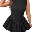 OYOANGLE Women's Plus Size Mock Neck Sleeveless Ribbed Knit Ruffle Short Dress Y2K Open Back Bubble Dress Black 3XL