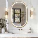 32"x20" Oval Led Mirror for Bathroom, Gold Metal Framed Lighted Vanity Mirror with Lights, Anti-Fog Light Up Mirror with 3 Colors Dimmable, Frontlit, Shatterproof, Horizontal/Vertical