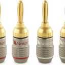 Nakamichi FanLock Excel Series 24k Gold Plated Banana Plug 10 AWG - 18 AWG Gauge Size 4mm for Speakers Amplifier Hi-Fi Stereo Home Theatre Radio Audio Wire Cable Quick Connector, 4 Pcs (2-Pairs)