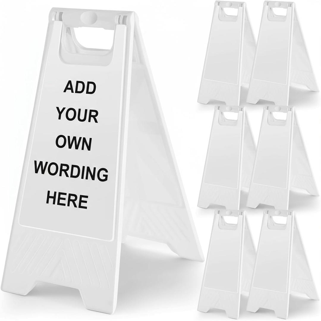 6 Pack 24" Height Blank Floor Sign White A-frame Foldable Caution Sign Write-On Double Sided Safety Warning for Pool Restaurant Restroom Office, 24 x 11. 6 Inch