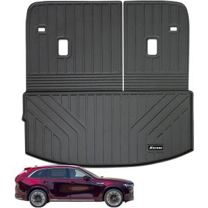 Large Cargo Liners with Backrest Mat for 2024 2025 Mazda CX90 CX-90 7&8 Seats(Not for 6 Seats), TPE All Weather Protection Trunk Mat with Velcro Rear Seats Backrest