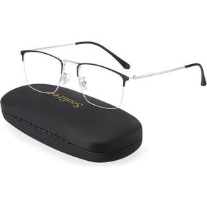 Progressive Multifocus Reading Glasses Half Frame Transition Presbyopic Eyewear Blue Light Blocking Computer Readers (2.0x, Black Silver)