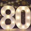 Pooqla Decorative LED Light Up Number Letters, White Plastic Marquee Number Lights Sign for 80th Birthday Party Wedding Decor, Battery Operated (80)