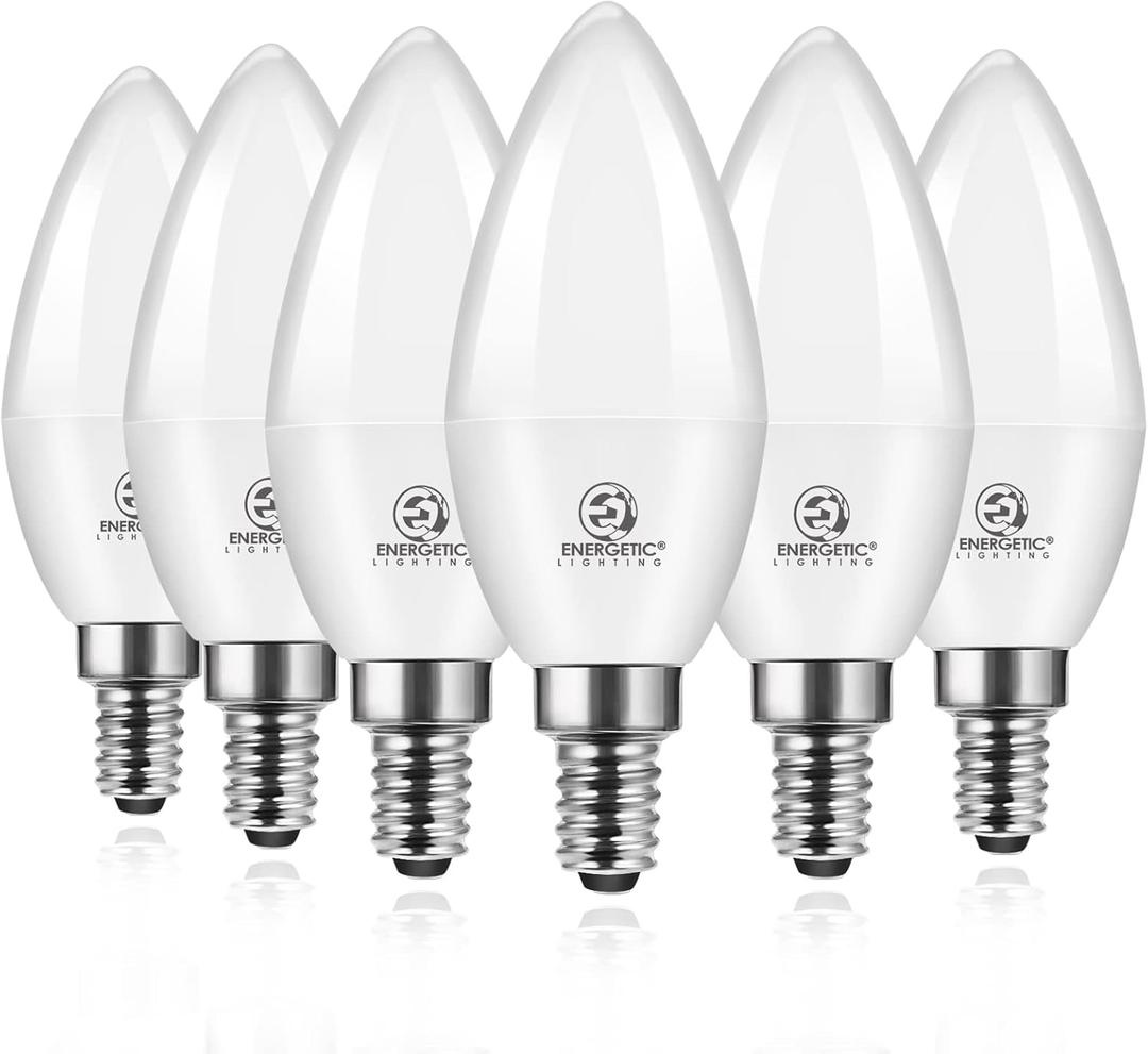 Energetic E12 LED Candelabra Light Bulbs 5.5W (60 Watt Equivalent), Daylight 5000K, 600LM Chandelier Light Bulbs, B11 Candle Bulbs for Ceiling Fan, RA 80 Recessed Can Light, Non-Dimmable, Pack of 6