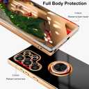 for Samsung Galaxy S23 Ultra 5G Case, Built-in 360 Rotation Ring Holder Magnetic Stand, Luxury Shiny Plating Edge Shockproof Electroplated Protective Phone Cover (Black/Golden)
