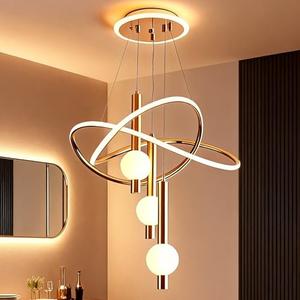 mfanchan 3-Color Change Brass Gold LED Chandelier, Modern Pendant Light for Kitchen Island, Adjustable Height Hanging Pendant Light Fixture for Dining Room, Living Room Ceiling