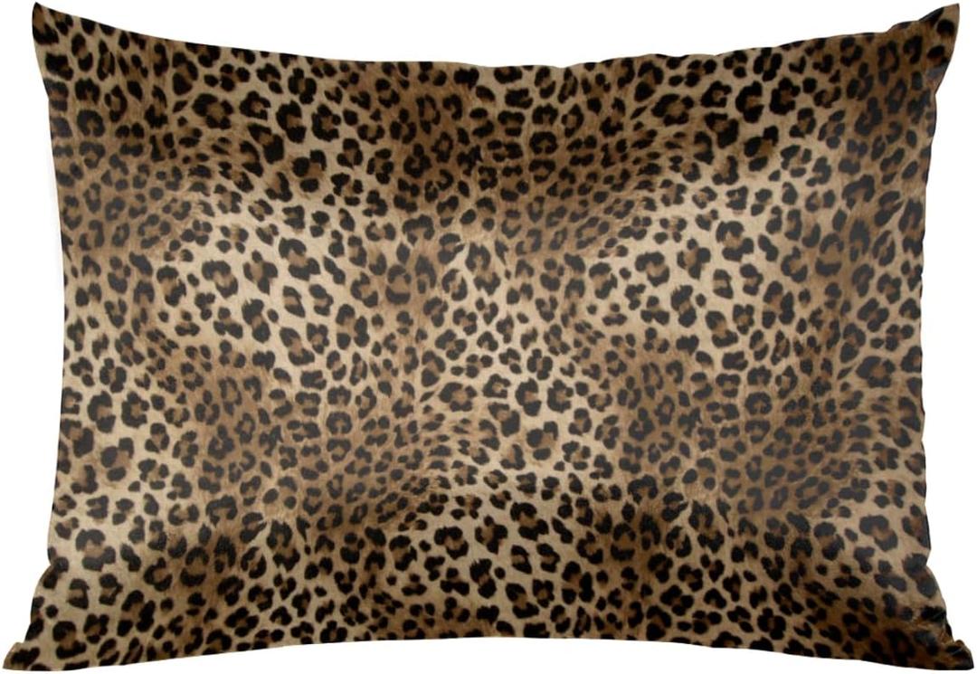 Fashion Leopard Cheetah Satin Silk Pillowcase for Hair and Skin Pillow Cases Standard Size Soft Silk Pillow Case with Envelope Closure Print Leopard Satin Cooling Pillow Covers (20x26 in) 1 Pack