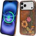 Magnetic Case for iPhone 17 Pro Max,Compatible with Magsafe PC Hard Shell Silicone Inner Bumper, Anti-Scratch Full-Body Cover Shockproof Slim Design Retro Cactus Sunflower