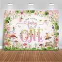 Mocsicka Fairy 1st Birthday Backdrop 7x5ft Princess Girl Happy First Mushroom Fairy Birthday Background Little Flowers Fairy Tale Wonderland Birthday Party Decoration Banner (Pink)