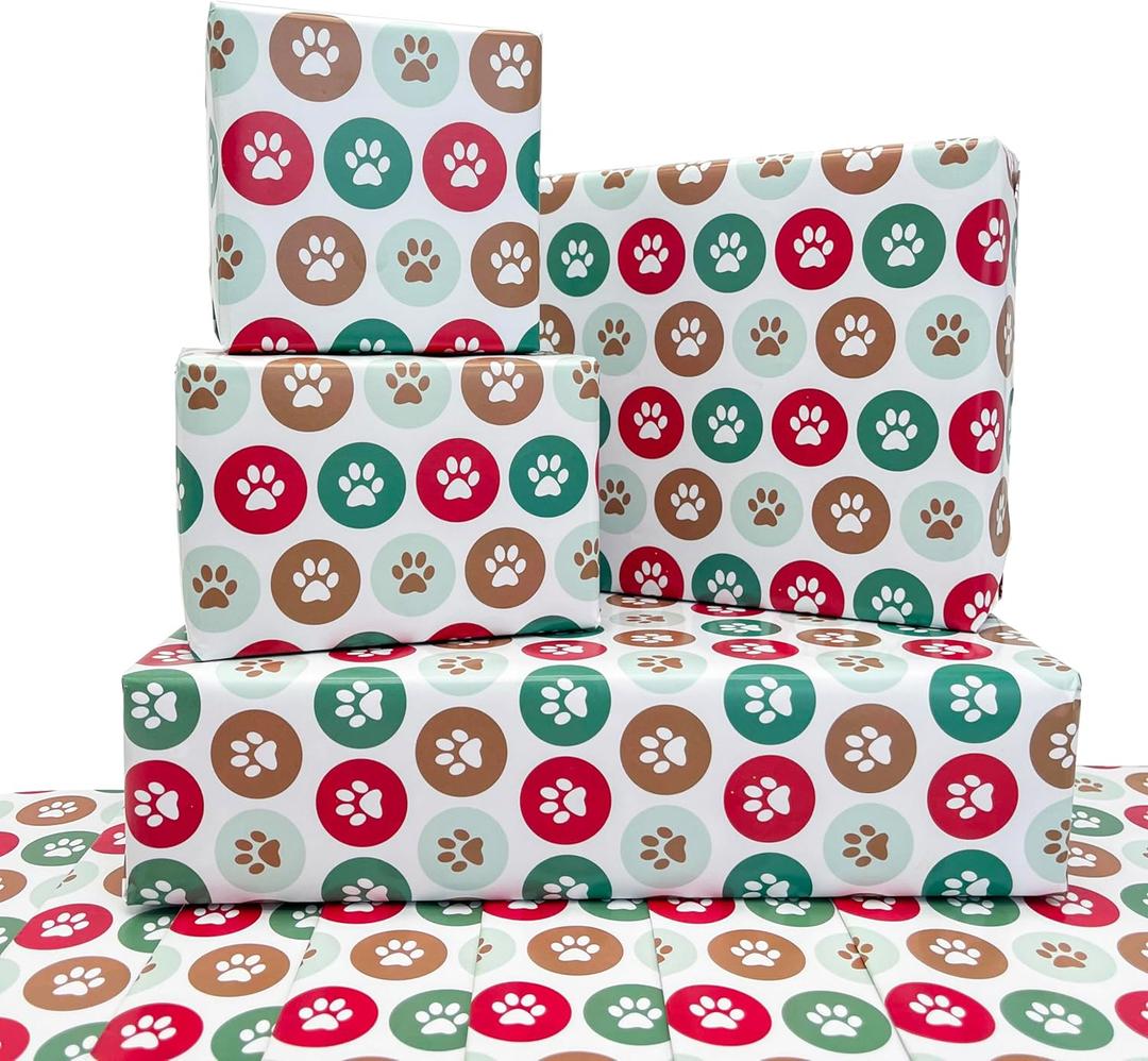 5 x Vnaaem 10 Sheets Paw Print Wrapping Paper - Funny Christmas Dog Cat Paw Design Gift Wrap for Winter Holiday Birthday Baby Shower - 20 X 28 Inches