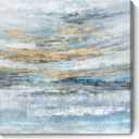 Abstract Canvas Wall Art Framed Light Blue Canvas Print Coastal Theme Artwork Modern Ocean Skyline and Sunset & Sunrise in the Seaside Large Sea Picture for Home Bedroom Decor 24x24inch